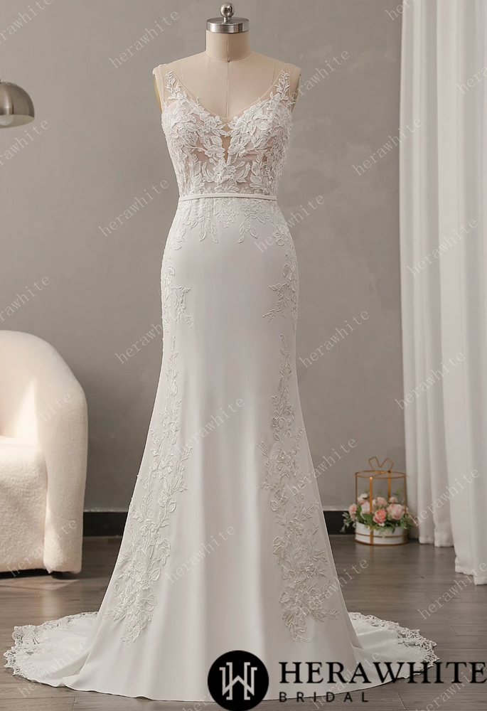 
                      
                        Romantic Lace Sheath Wedding Dress with Low Back
                      
                    