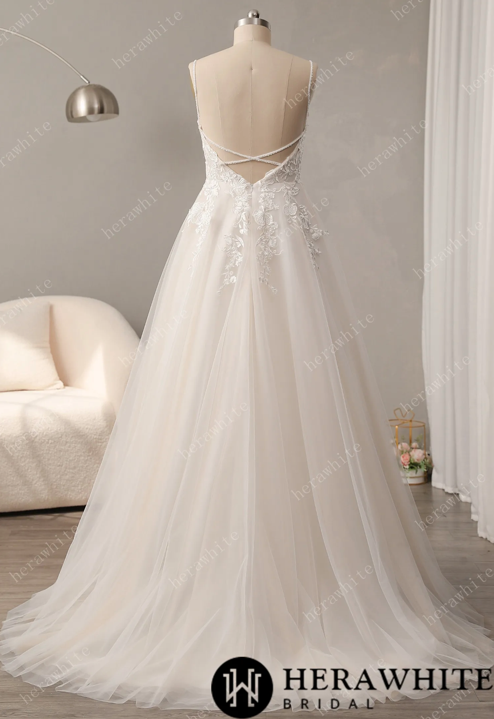 Deep V-Neck Large Backless Sweetheart A Line Wedding Dress