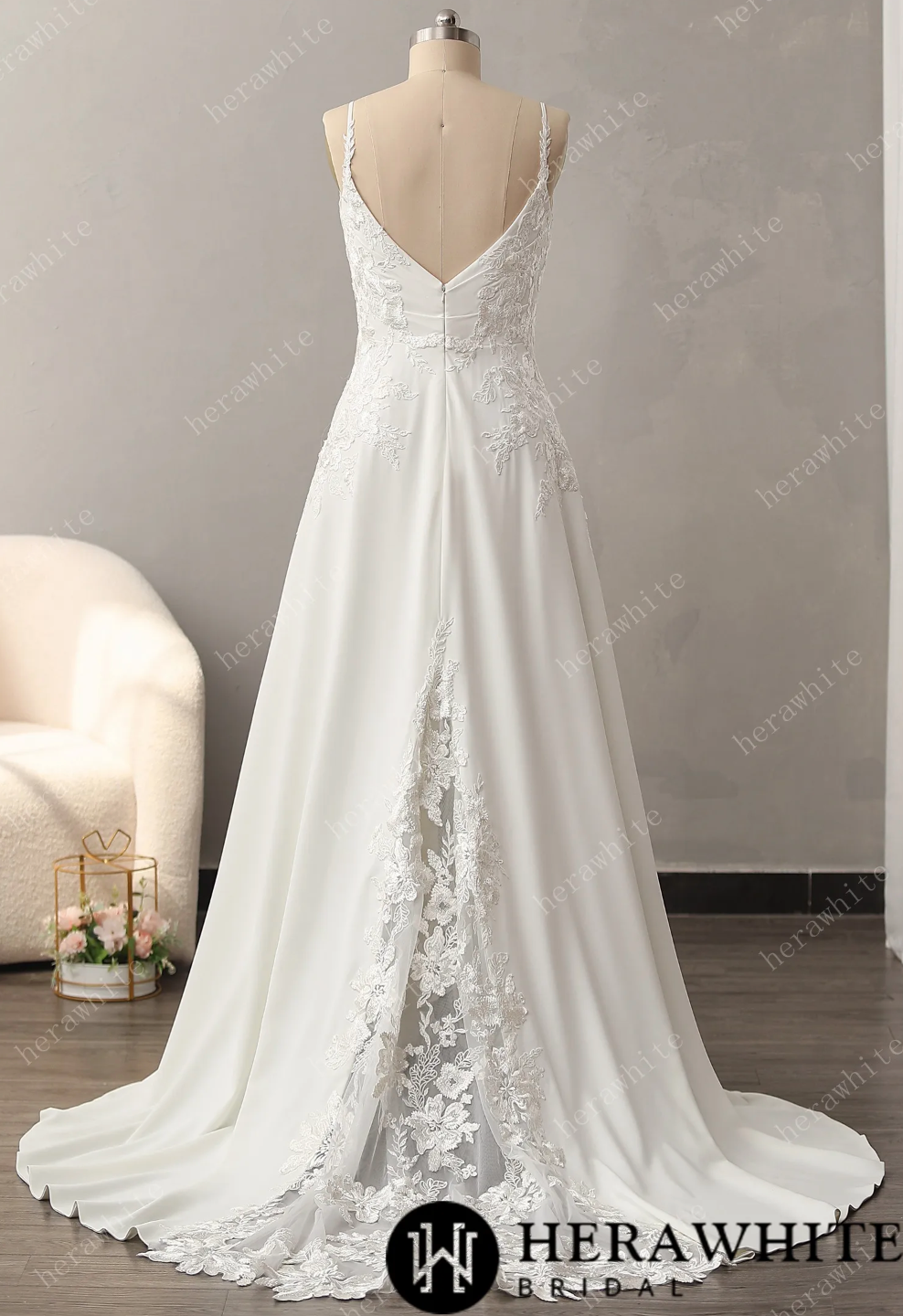 Load image into Gallery viewer, Lace A-Line Wedding Dress with Spaghetti Straps
