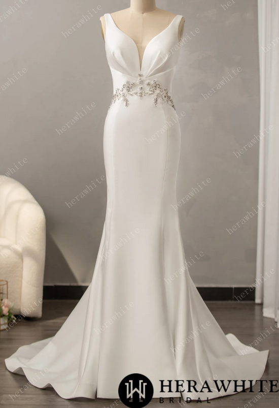 Deep V-Neck Sleeveless with Open Back Wedding Dress