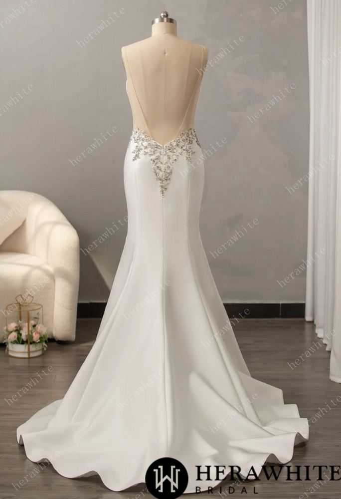 
                      
                        Deep V-Neck Sleeveless with Open Back Wedding Dress
                      
                    