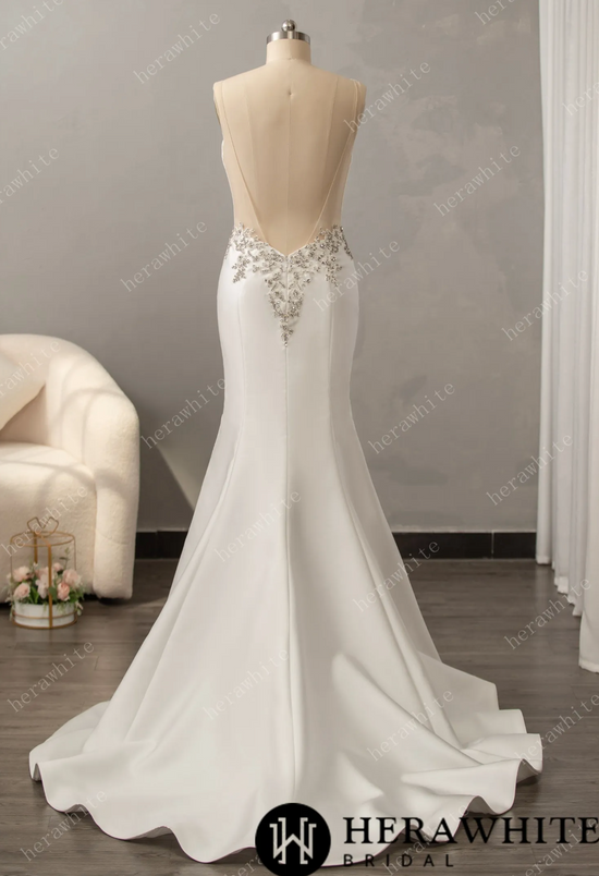 Deep V-Neck Sleeveless with Open Back Wedding Dress