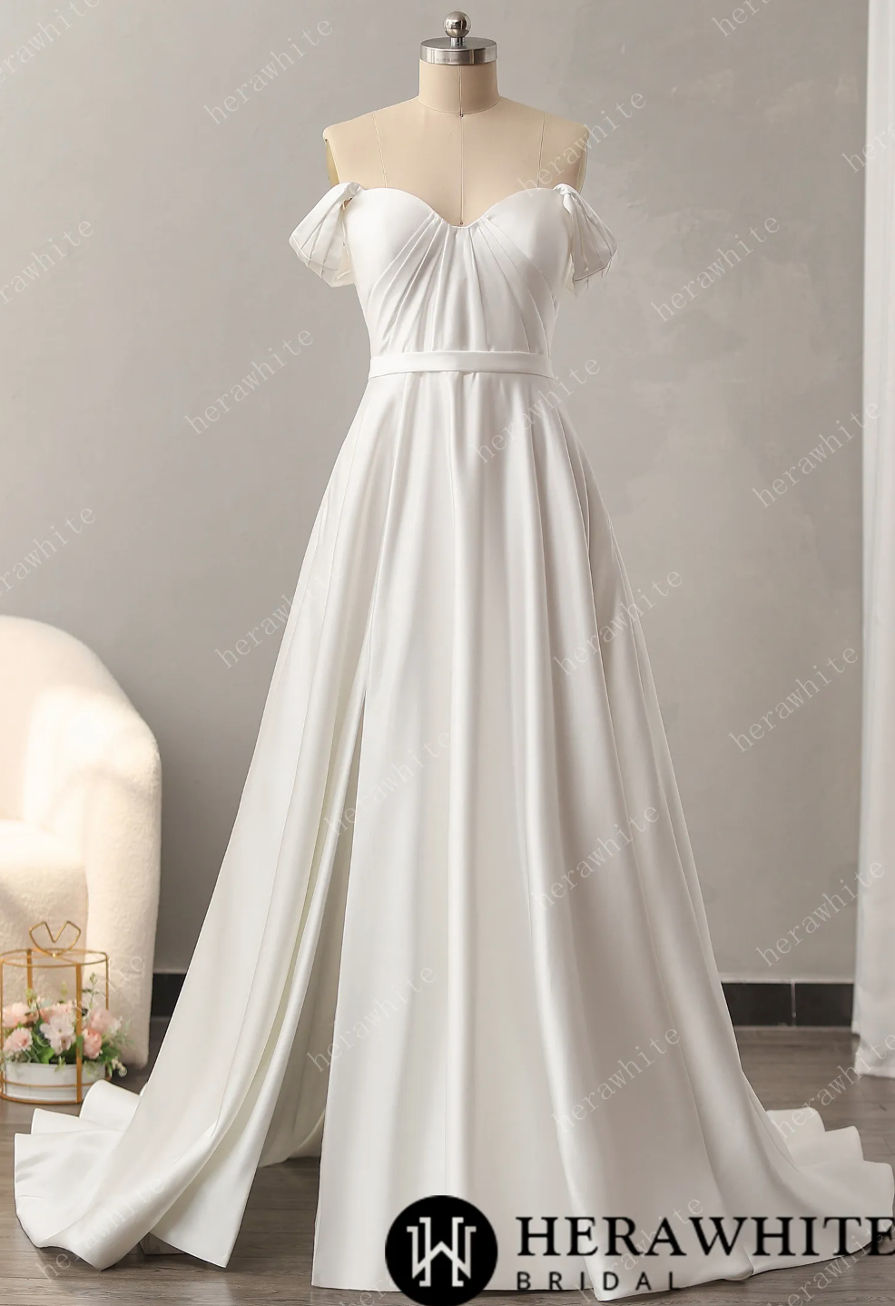 Chic Off The Shoulder A-Line Wedding Dress with Sweetheart Neckline