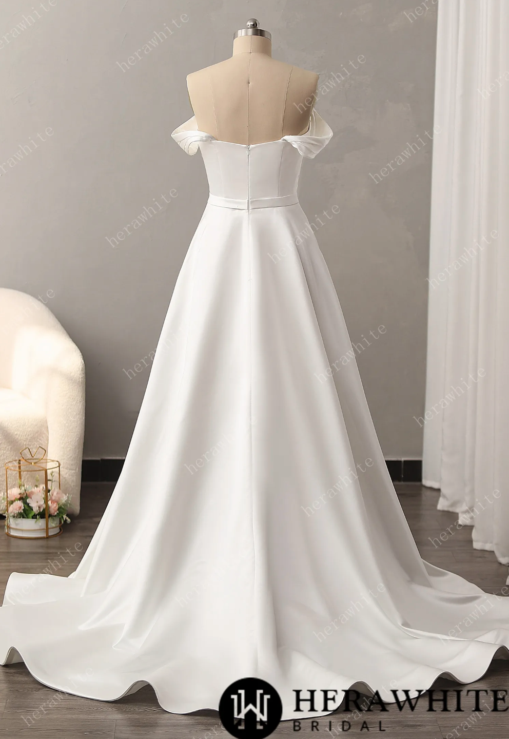 Chic Off The Shoulder A-Line Wedding Dress with Sweetheart Neckline