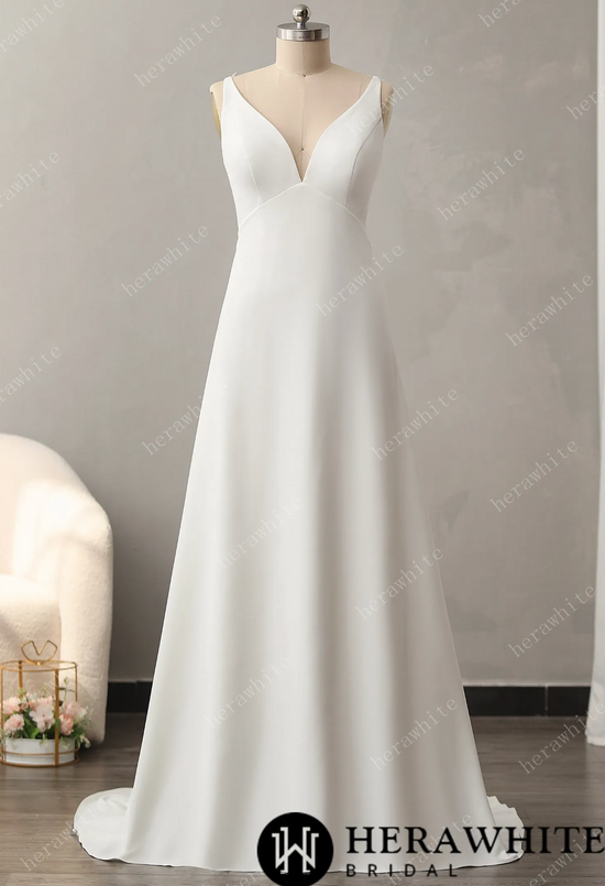 Load image into Gallery viewer, Empire Waist Crepe A-line Dress with Illusion Back
