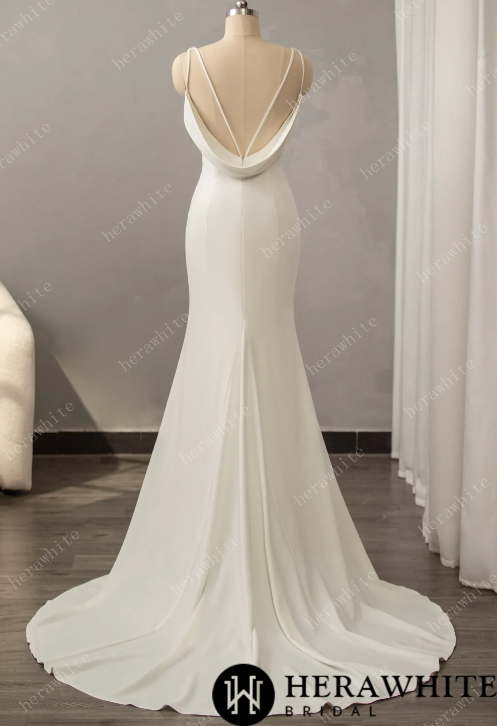 Load image into Gallery viewer, Crepe Beaded V-Neck Wedding Dress with Open Back Detail
