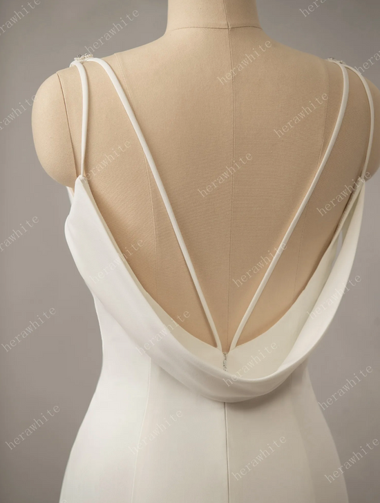 Load image into Gallery viewer, Crepe Beaded V-Neck Wedding Dress with Open Back Detail

