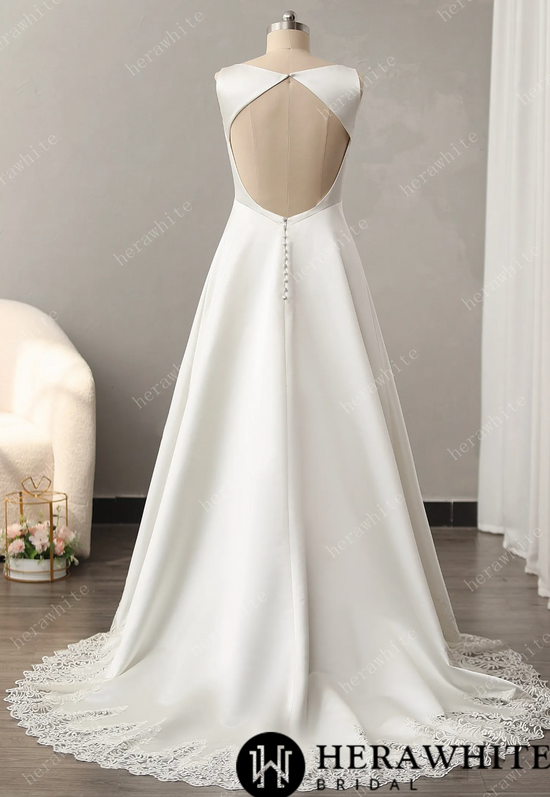 Load image into Gallery viewer, Bateau Neckline A-line Wedding Gown with Cutout Train
