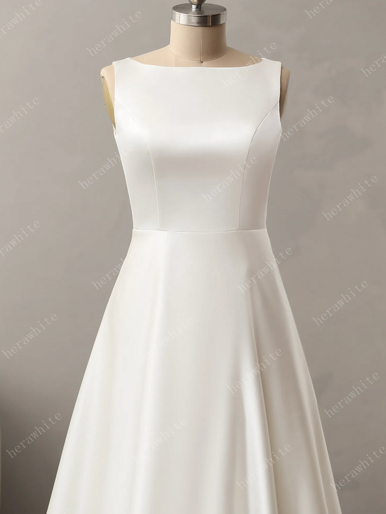 
                      
                        Bateau Neckline A-line Wedding Gown with Cutout Train
                      
                    