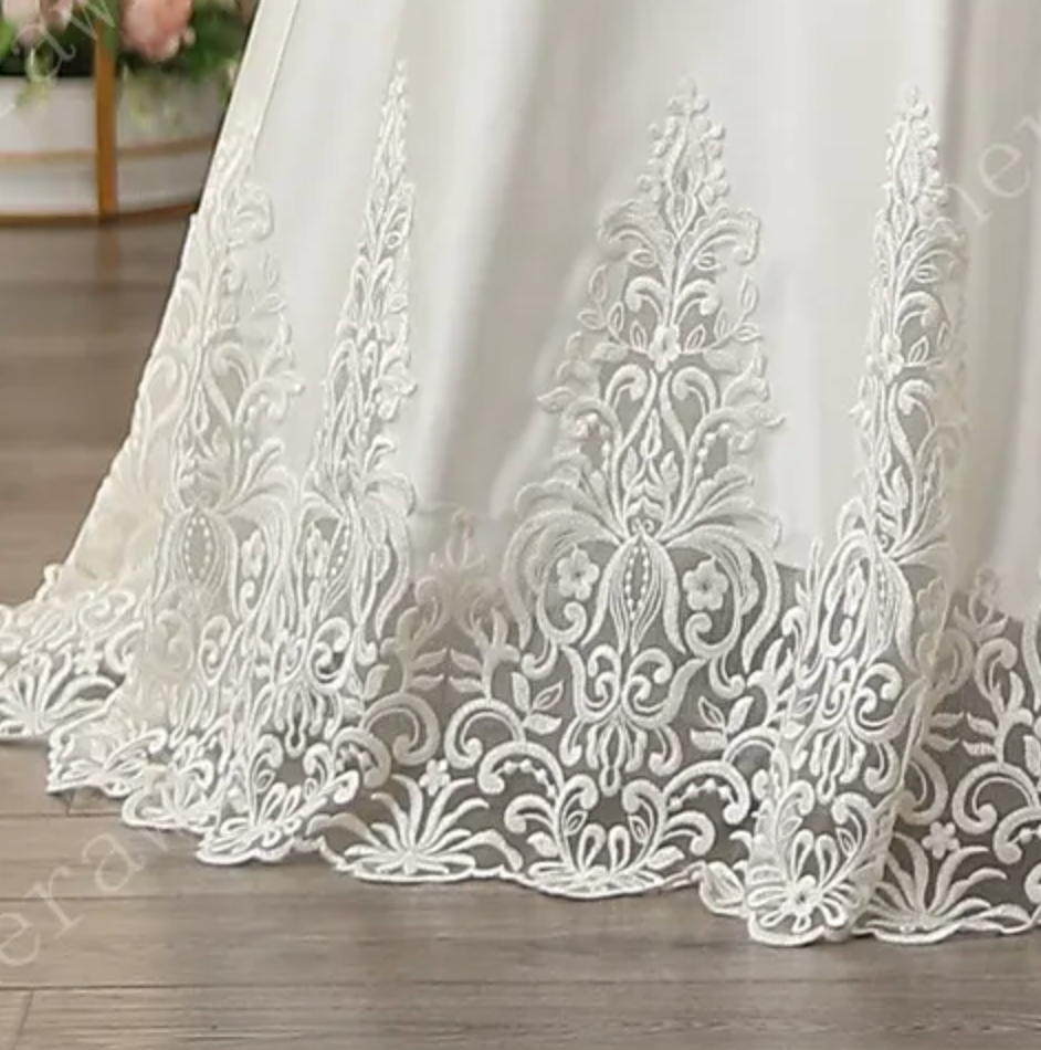 
                      
                        Bateau Neckline A-line Wedding Gown with Cutout Train
                      
                    
