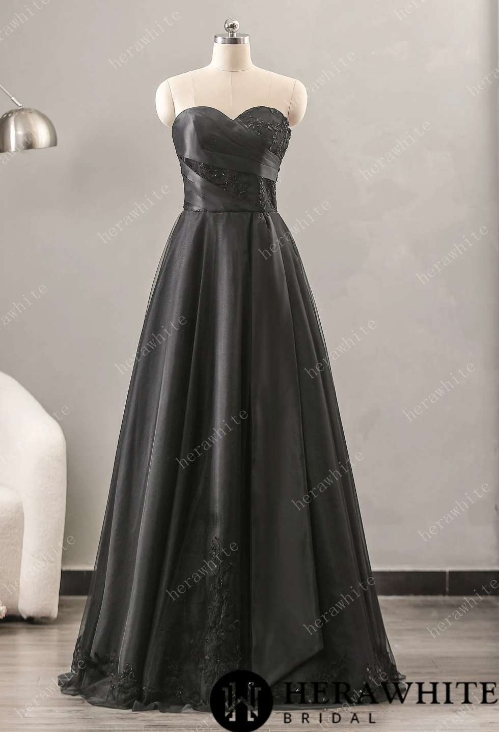 Black Strapless Wedding Dress with Sweetheart Neckline