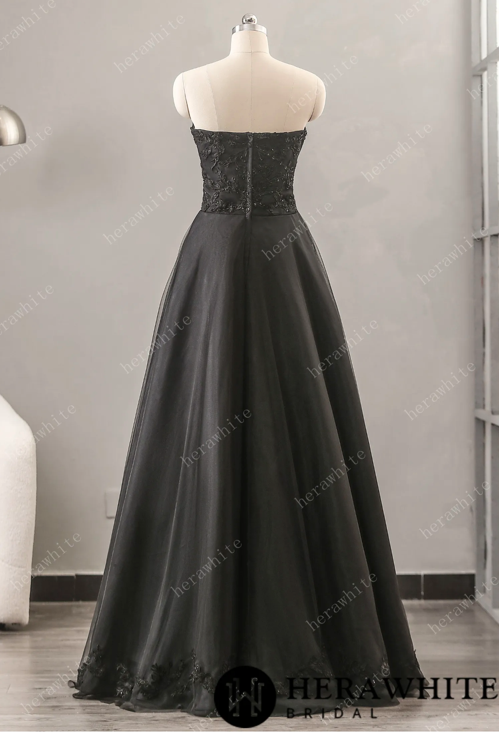 Black Strapless Wedding Dress with Sweetheart Neckline