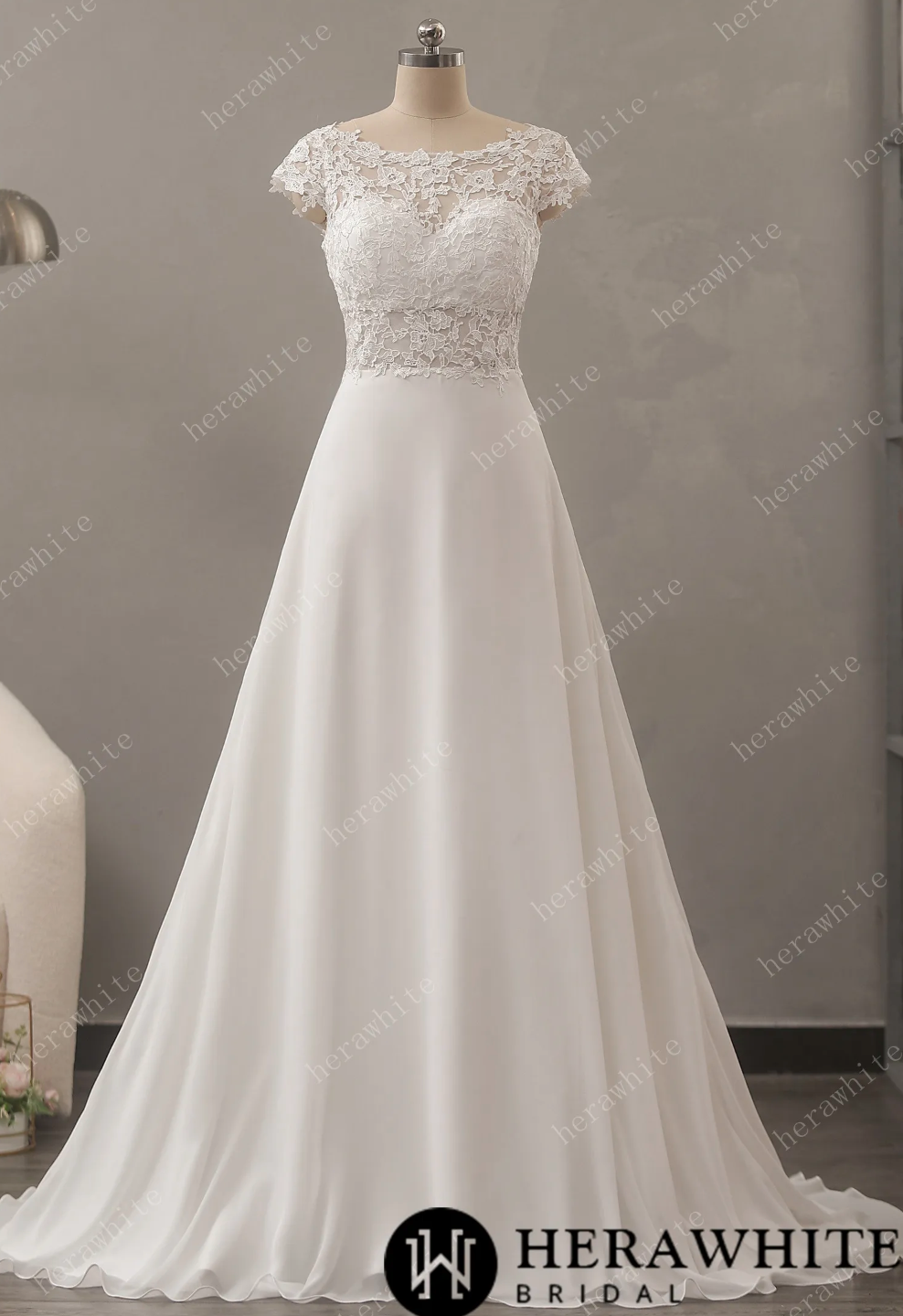 Simple Long Sleeve Lace Chiffon A Line Bridal Wedding Dresses – TulleLux  Bridal Crowns & Accessories