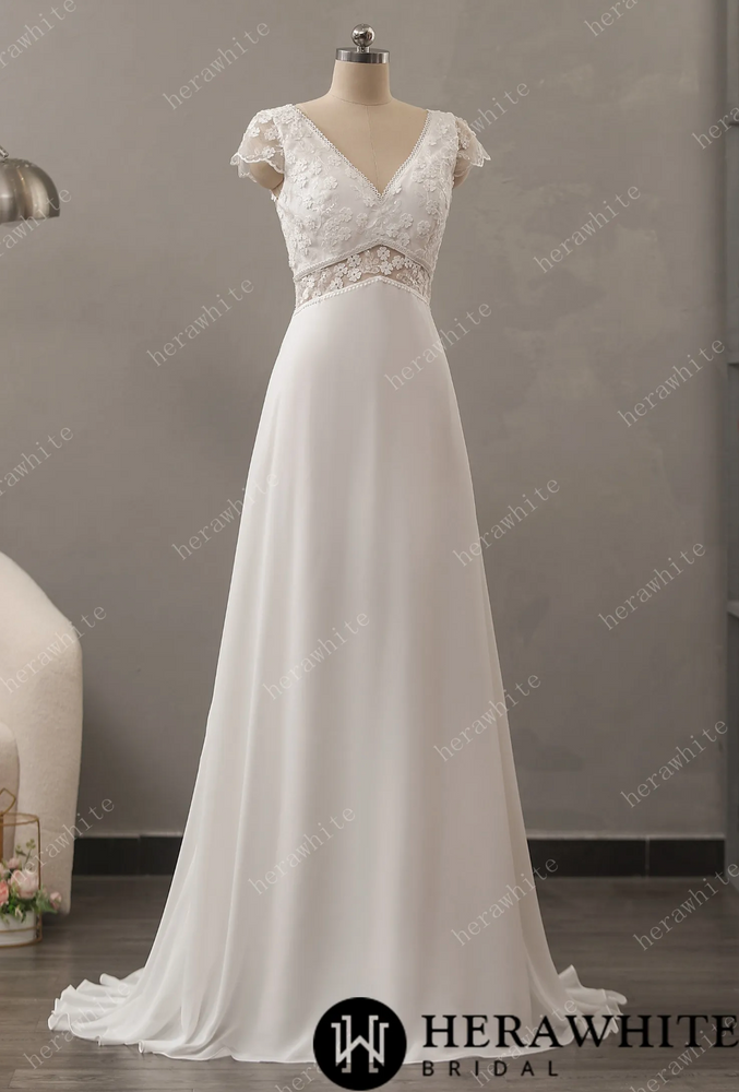 
                      
                        Illusion Floral Lace Wedding Dress with Chiffon Skirt
                      
                    