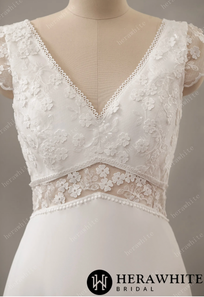 
                      
                        Illusion Floral Lace Wedding Dress with Chiffon Skirt
                      
                    