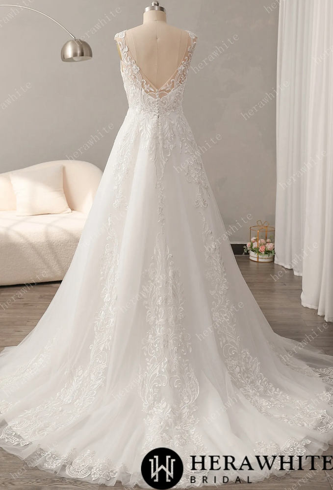 
                      
                        Timeless Lace Wedding Dress with V-Neckline
                      
                    