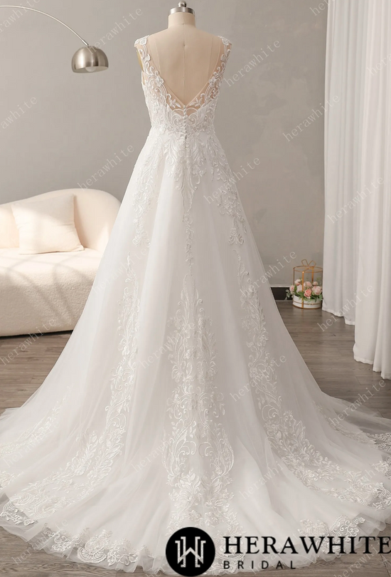 Load image into Gallery viewer, Timeless Lace Wedding Dress with V-Neckline
