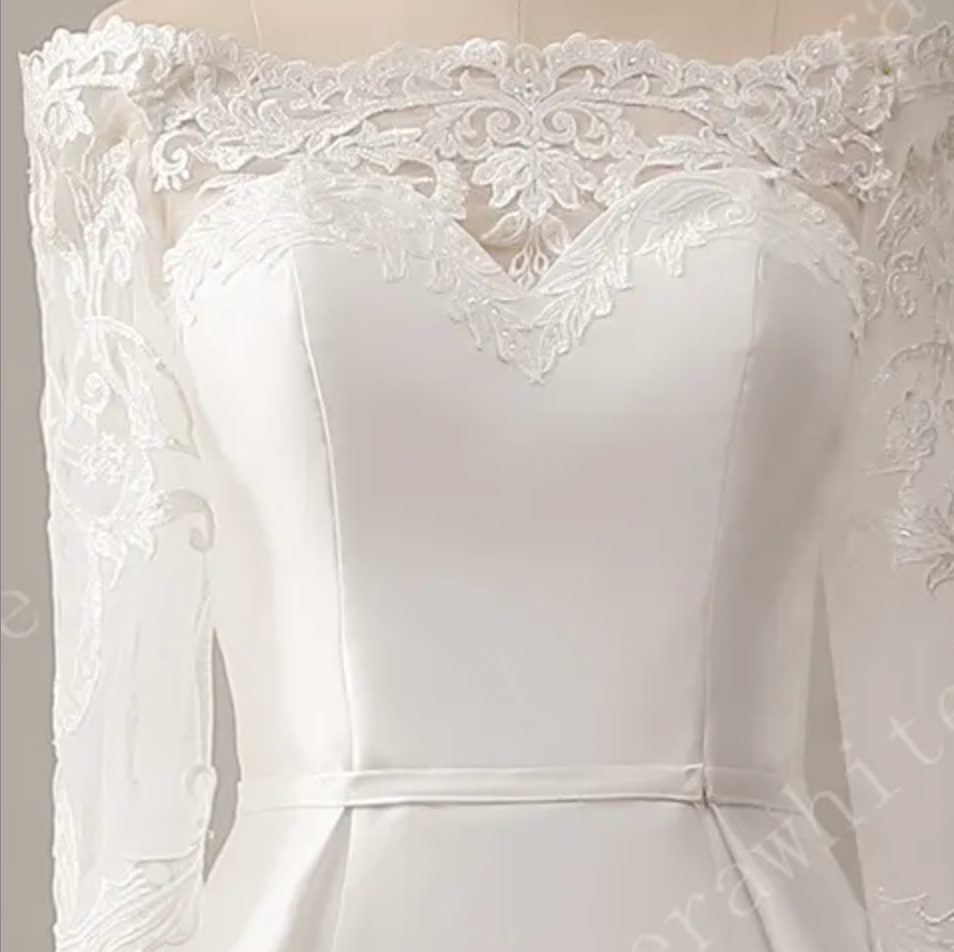 
                      
                        Off The Shoulder Neckline Wedding Dress with Lace Back
                      
                    