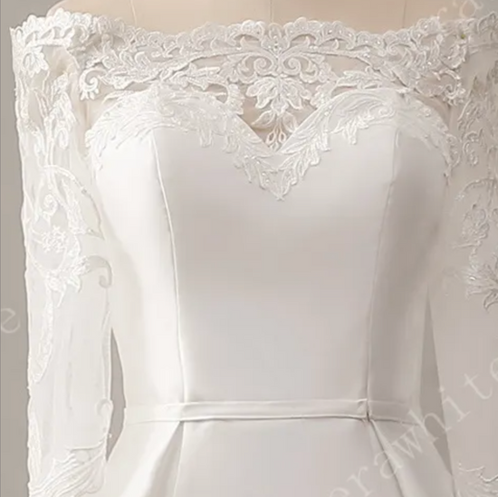 Load image into Gallery viewer, Off The Shoulder Neckline Wedding Dress with Lace Back
