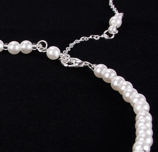 Simple Pearl Back Drop Chain Long Back Necklace Pearl Wedding Bridal J ...