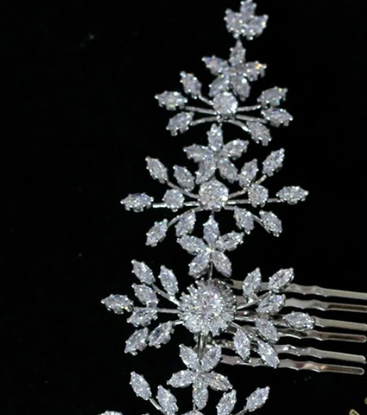 Cubic Zirconia Bridal Hair Comb Accessories in Silver or Gold - TulleLux Bridal Crowns &  Accessories 