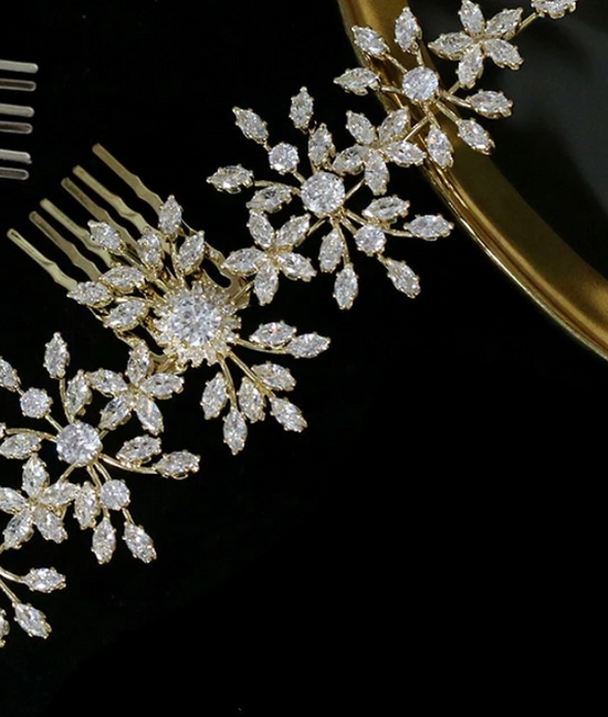 Cubic Zirconia Bridal Hair Comb Accessories in Silver or Gold - TulleLux Bridal Crowns &  Accessories 
