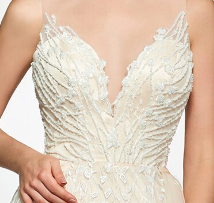 Elegant V Neck  Mermaid Trumpet Wedding Dress with Detachable Train - TulleLux Bridal Crowns &  Accessories 