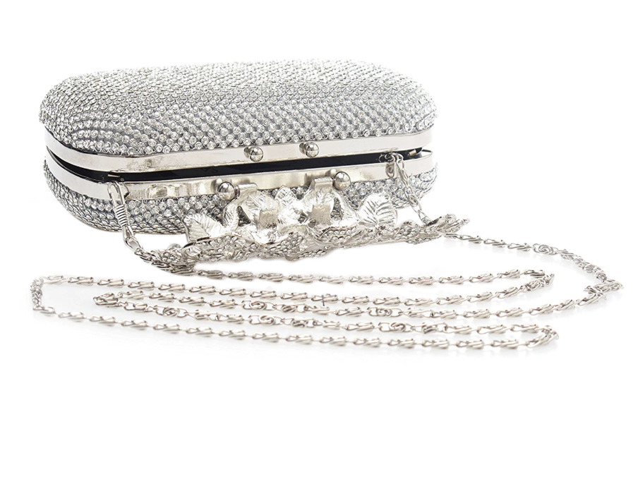 Unique Clasp Silver Diamante Crystal Diamond Evening bag Clutch Purse - TulleLux Bridal Crowns &  Accessories 