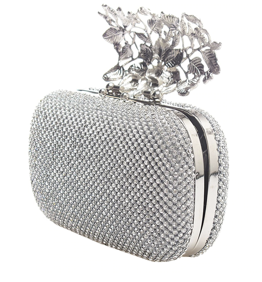 Unique Clasp Silver Diamante Crystal Diamond Evening bag Clutch Purse - TulleLux Bridal Crowns &  Accessories 