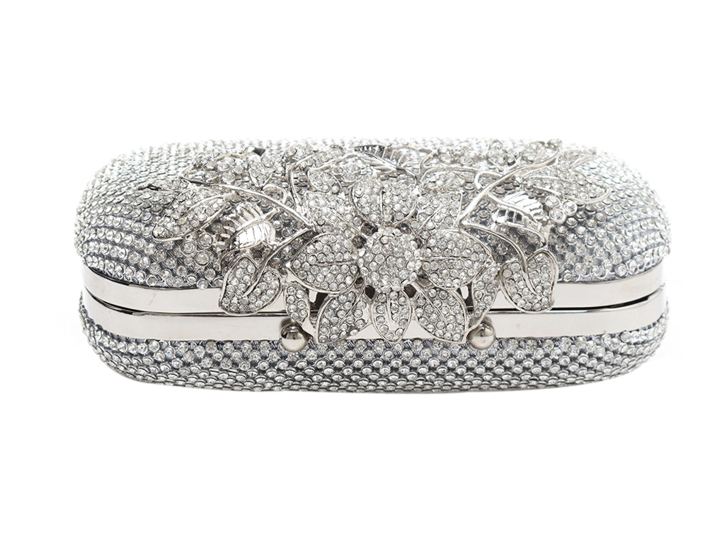 Unique Clasp Silver Diamante Crystal Diamond Evening bag Clutch Purse - TulleLux Bridal Crowns &  Accessories 