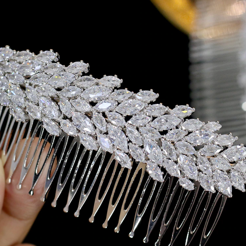 
                      
                        Cubic Zirconia Bridal Comb Wedding Day Hair Accessory - TulleLux Bridal Crowns &  Accessories 
                      
                    