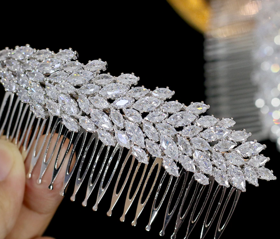 Load image into Gallery viewer, Cubic Zirconia Bridal Comb Wedding Day Hair Accessory - TulleLux Bridal Crowns &amp;amp;  Accessories 
