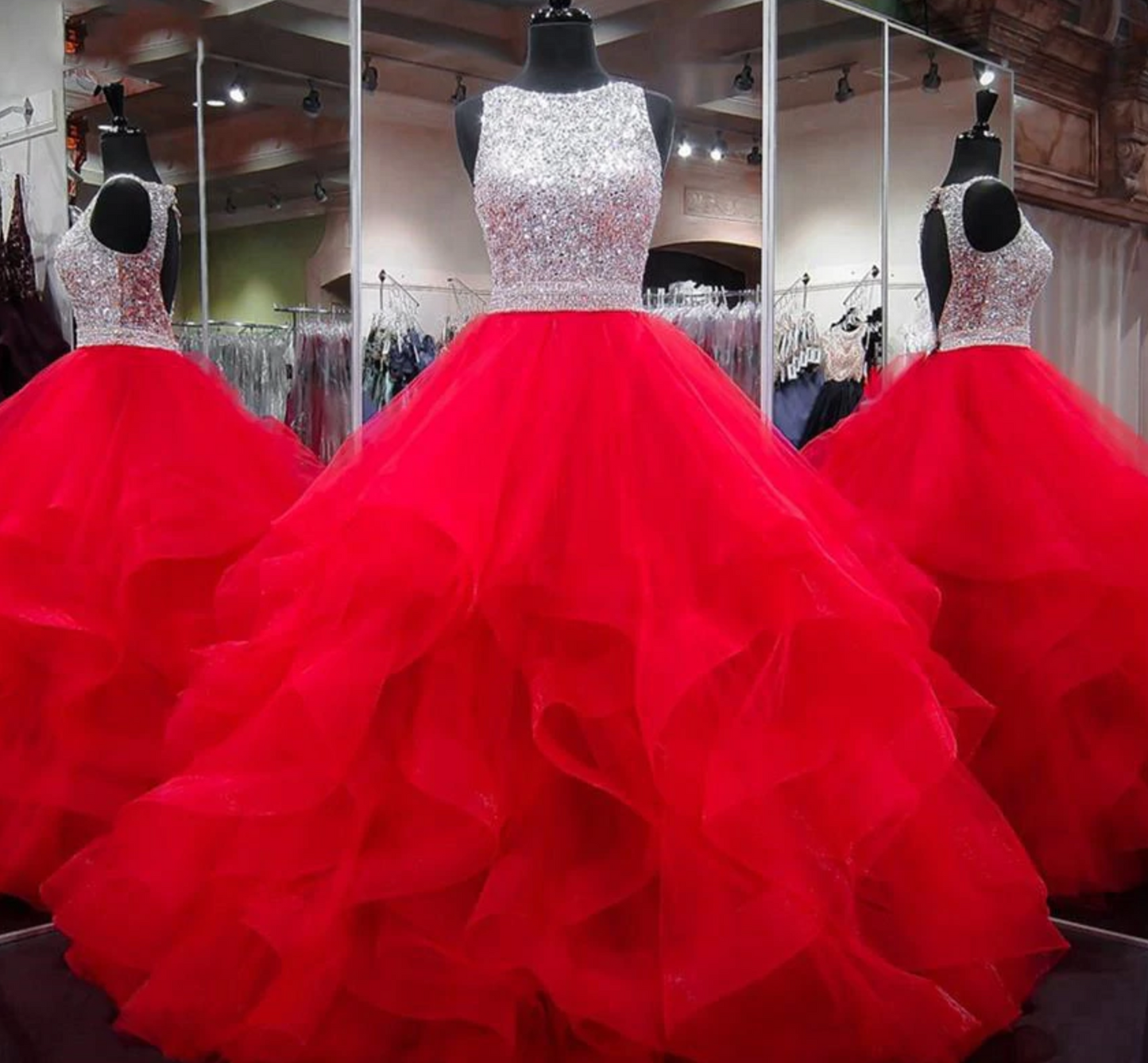 Crystals Quinceañera Dress Ball Gown Ruffled Sequin  Sweet 16 Dress - TulleLux Bridal Crowns &  Accessories 