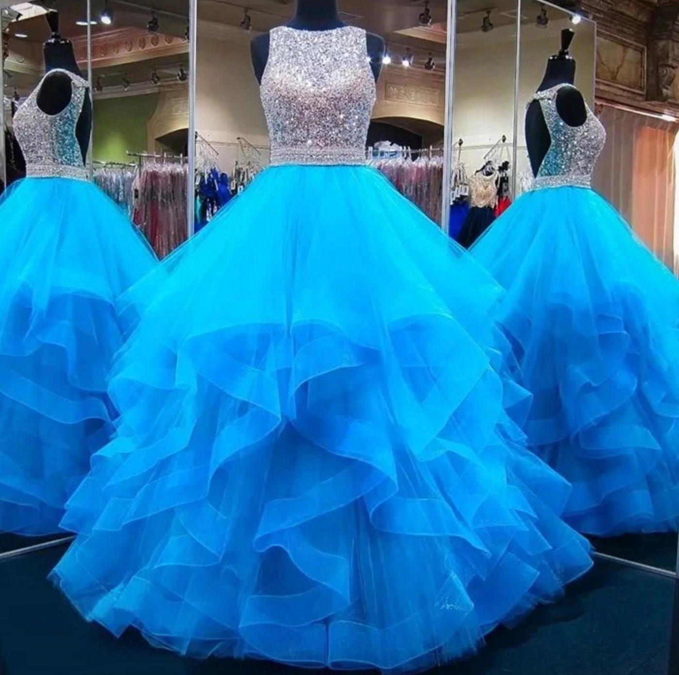 Crystals Quinceañera Dress Ball Gown Ruffled Sequin  Sweet 16 Dress - TulleLux Bridal Crowns &  Accessories 