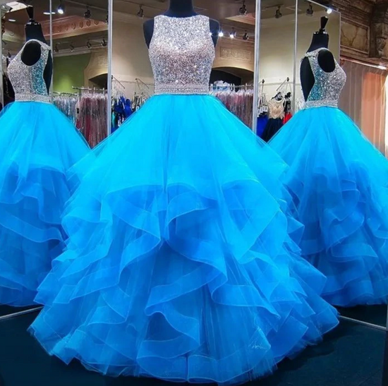 Crystals Quinceañera Dress Ball Gown Ruffled Sequin  Sweet 16 Dress - TulleLux Bridal Crowns &  Accessories 