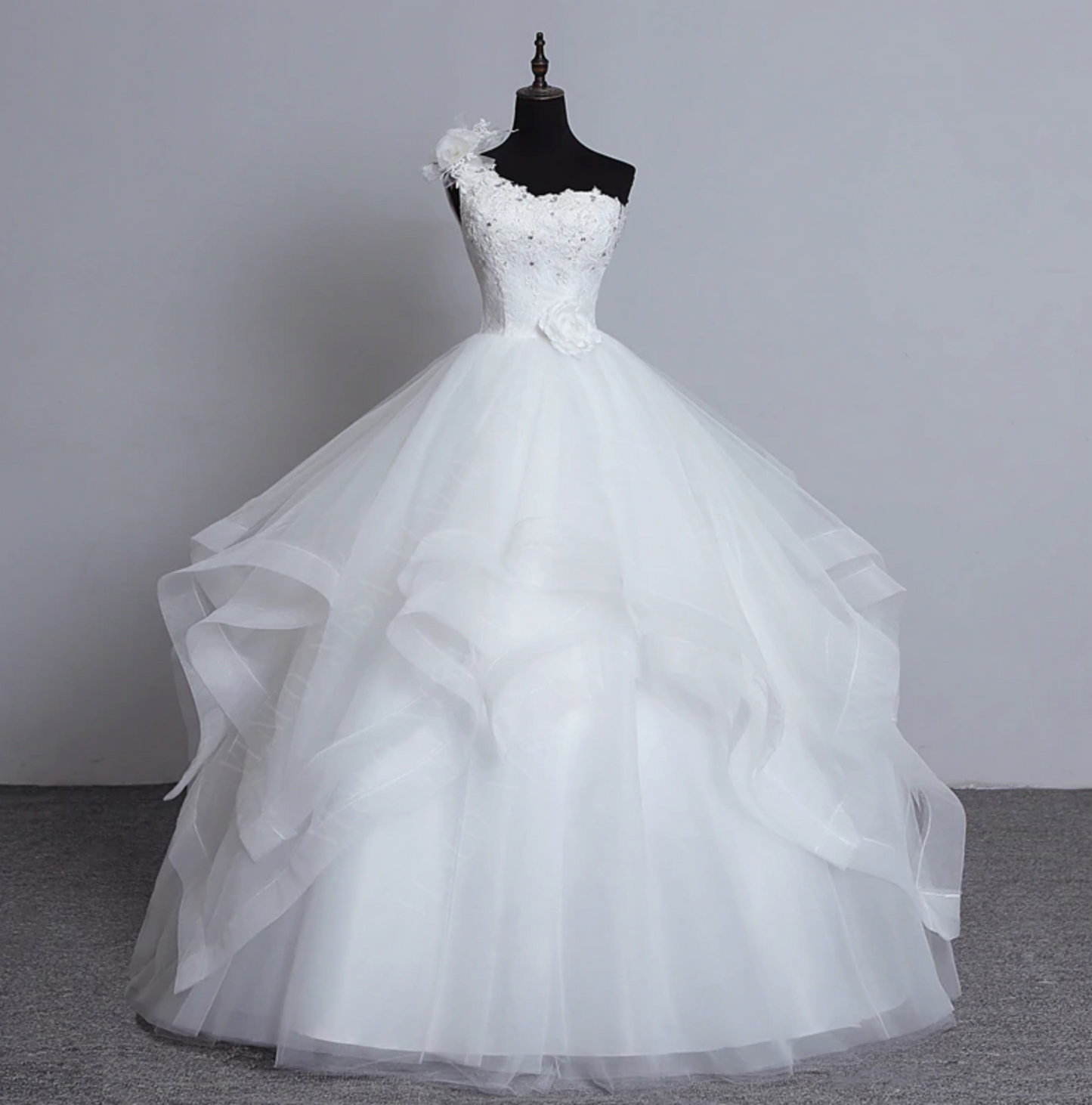 Luxury Beaded One Shoulder Tiered Organza Princess Wedding Dress, + Sizes Available - TulleLux Bridal Crowns &  Accessories 