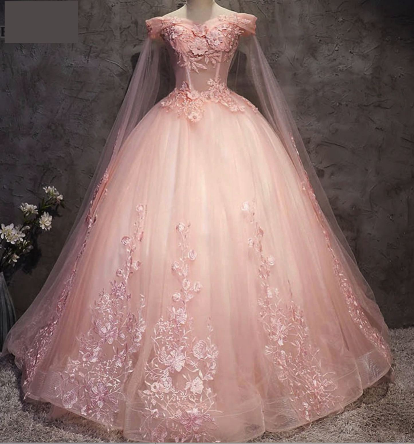 Quinceanera Dress Appliques Beading Floor-Length Pink Tulle Formal Dress - TulleLux Bridal Crowns &  Accessories 