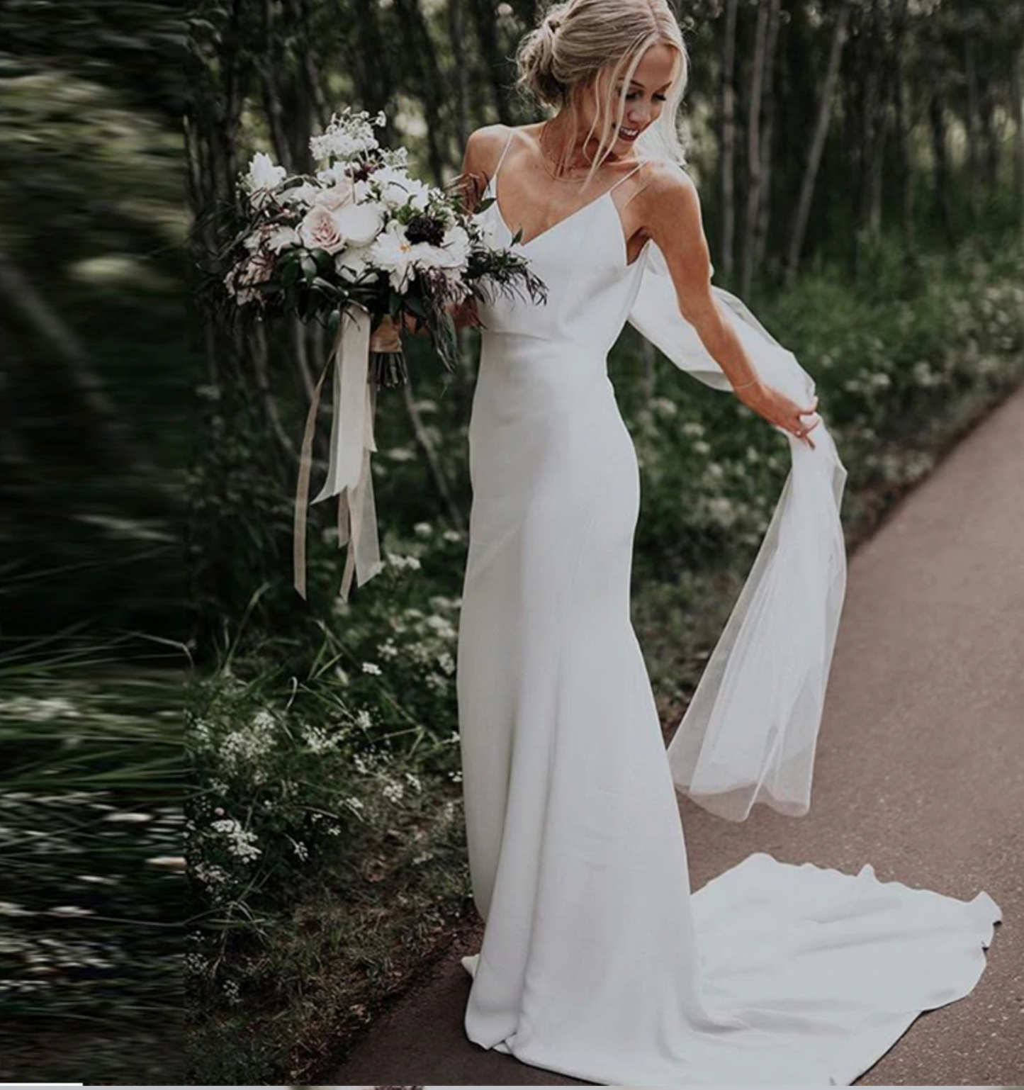 TulleLux Bridal Crowns & Accessories Sliming Satin V-Neck Beach Boho Wedding Dress White / Custom Size / Floor Length