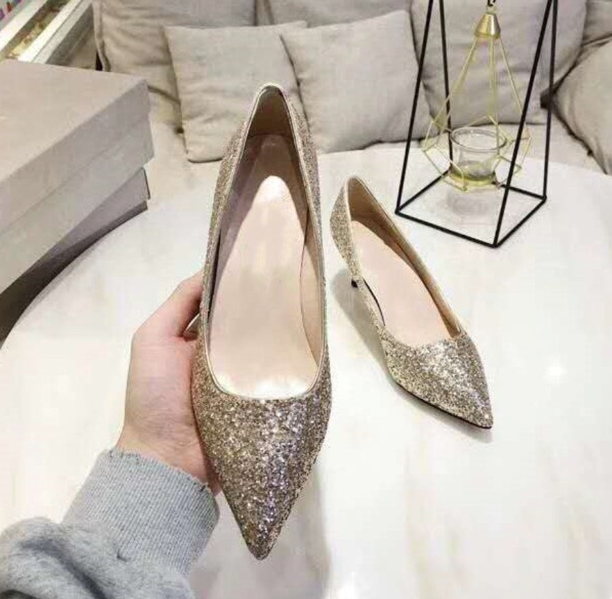 Gradient Sequined Shiny Pointed High Heel Formal Event Shoes