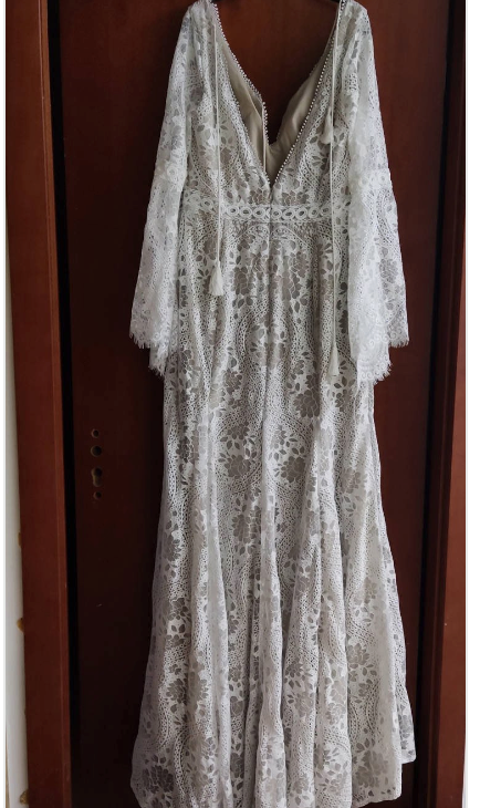 Boho Beach Long Sleeve Chiffon Lace Wedding Bridal Gown