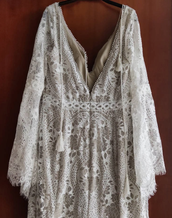 Boho Beach Long Sleeve Chiffon Lace Wedding Bridal Gown – TulleLux ...