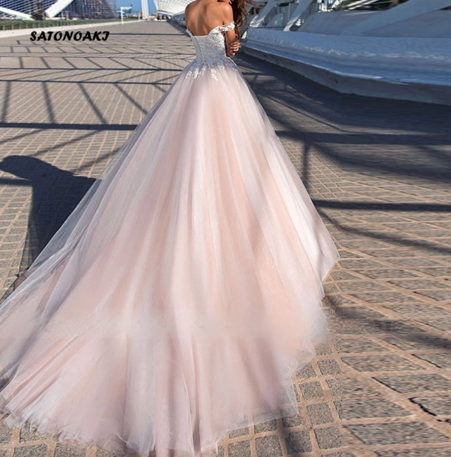 Off The Shoulder Sleeveless Lace Tulle A Line Wedding Bridal Ball Gown