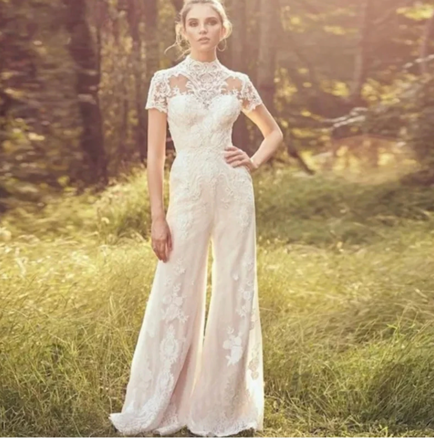 Satin and Lace Wedding Day Pants Suit TulleLux Bridal Crowns