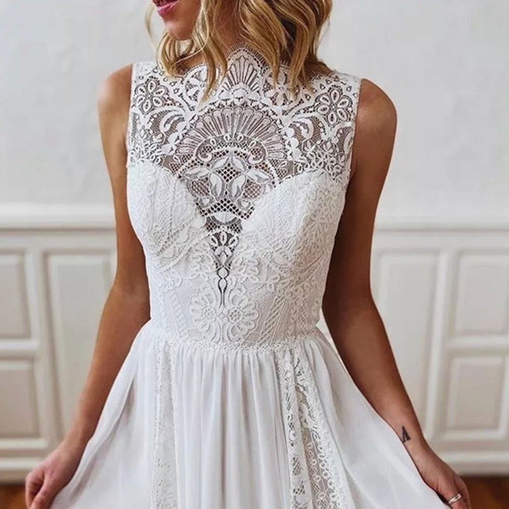 
                      
                        Sleeveless Lace Wedding Dress A-Line Boho Bridal Beach Gown
                      
                    