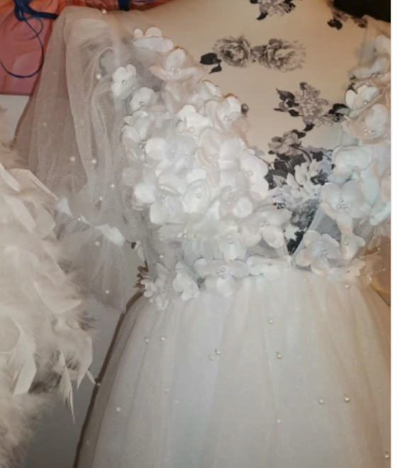 
                      
                        Plunging V-Neck Half Sleeves Pearls Flowers Mini Sexy Backless Bridal Dress
                      
                    