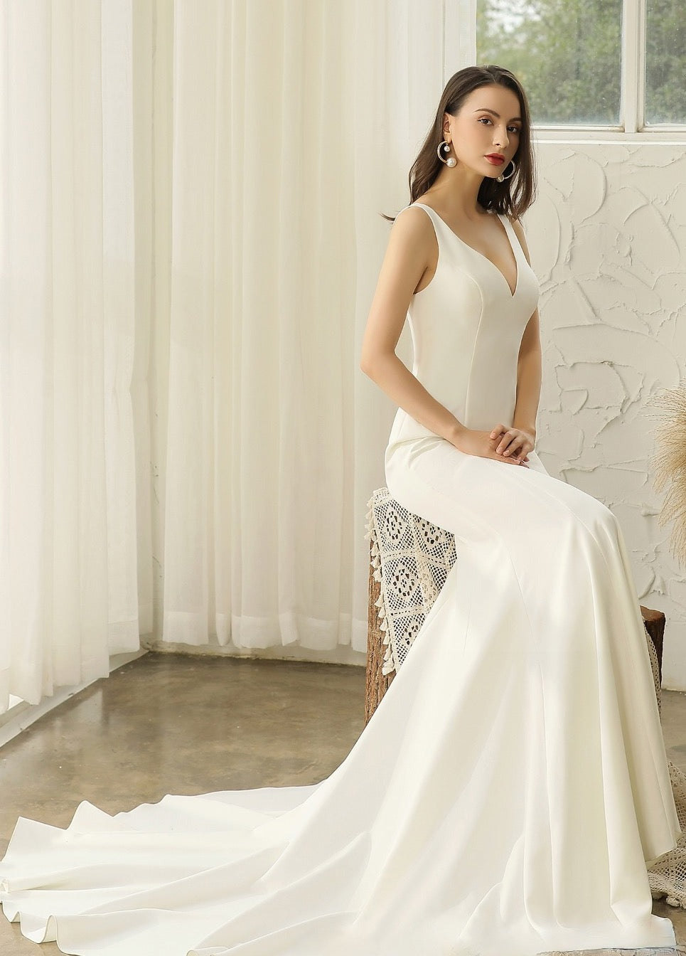 Crepe Mermaid Bridal Gown With Illusion Lace Back