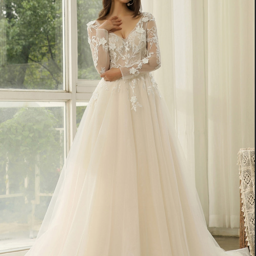 
                      
                        Princess Lace Wedding Dress with Long sleeves
                      
                    