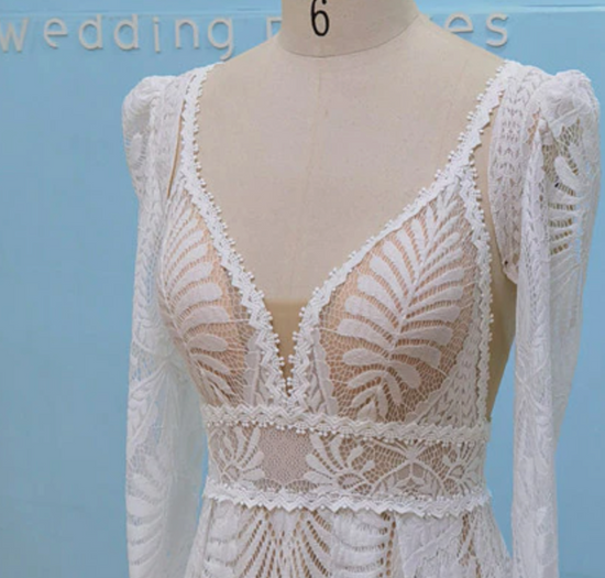 Luxury Boho Lace Wedding Dress Detachable Sleeve Bridal Wedding Gown
