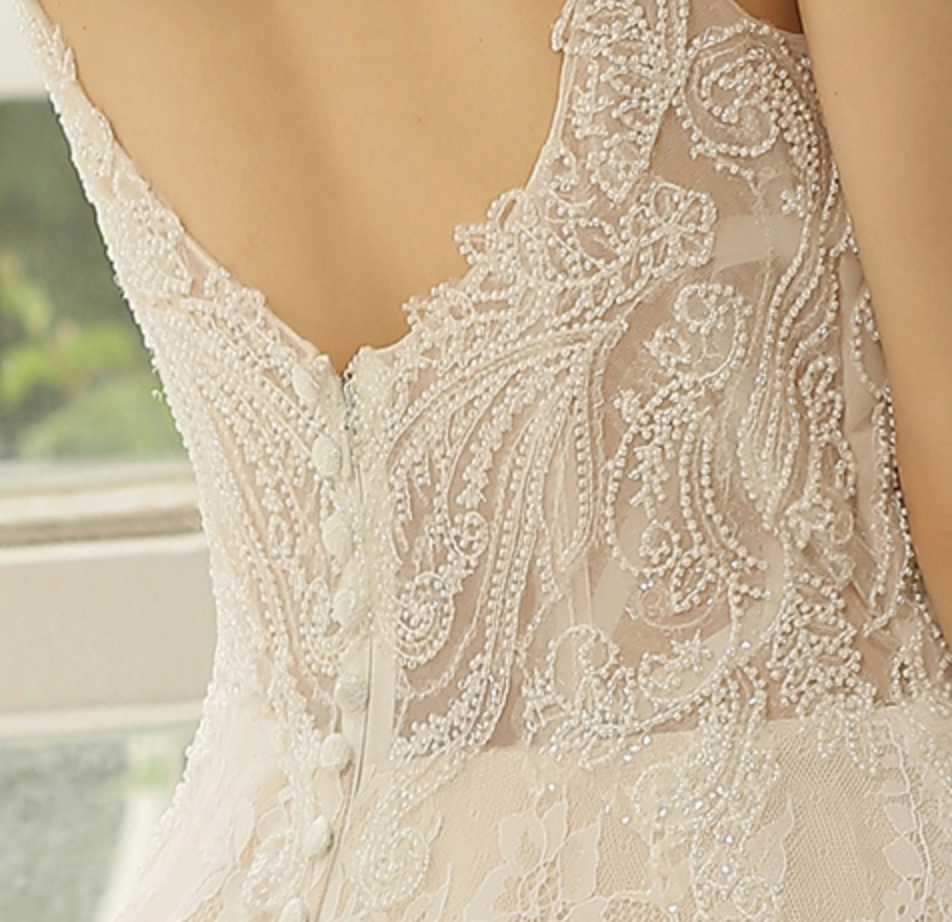 
                      
                        Beaded Lace A-line Wedding Dress With Spaghetti Straps
                      
                    