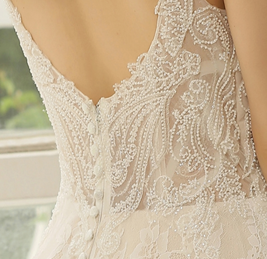 Beaded Lace A-line Wedding Dress With Spaghetti Straps